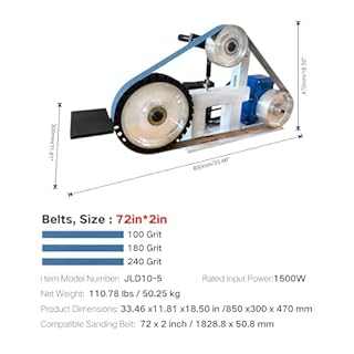 Belt Grinder Sander, 1500W 2HP Polishing Grinding Machine, 72x2 Inch Belts,Variable Speed Belt Polisher with VFD, 3 Grit Options, Arc/Circular/Flat Grinding, Industrial Metal Working Machine