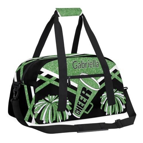 Custom Name Cheerleader Gym Bag for Kids Girls, Personalized Dance Sport Duffel Gymnastics Bag Travel Weekender Outdoor Tote Carry-On Bag, Green Black Glitter Sequins3