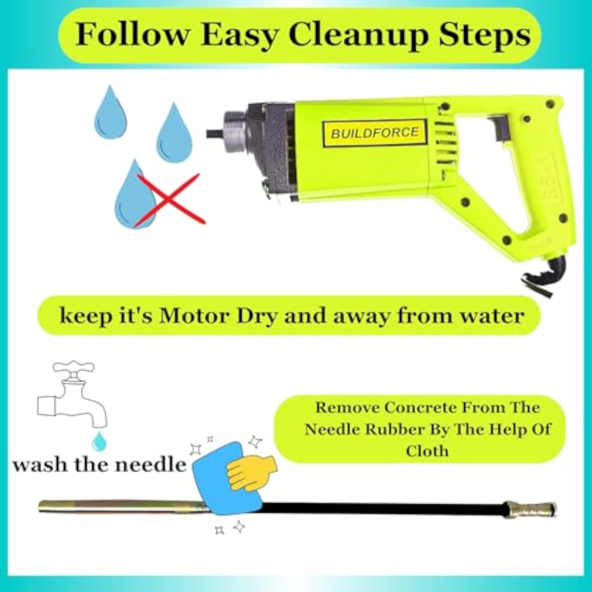 1290-WATT Electric Concrete Vibrator with 1.5 Mtr Needle