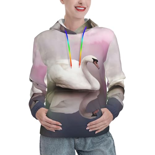 Sweat à capuche imprimé cygne blanc EdWal pour femme au style quotidien