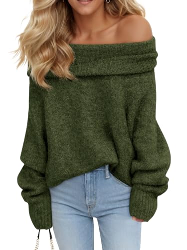 Image of Saodimallsu Womens Off The Shoulder Sweaters Oversized Long Sleeve Loose Ribbed Knit Fall Trendy Pullover Tops
