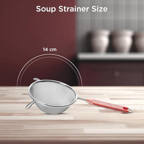 Image of Stainless Steel Soup Strainer, Juice Strainer, Modern Food Strainer for Kitchen Use (Size 14cm Diameter) Pack of 1, Silver