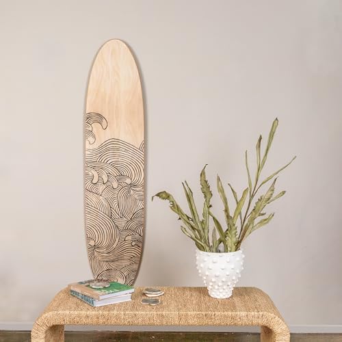 Creative Co-Op Coastal Decorative Surfboard Wall Décor, Wave Design Overlaid On Natural Wood, Hangs Vertical or Horizontal - Image 8