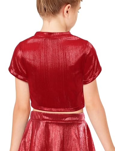 Happy Cherry Shiny Metallic Crop Top for Toddler Girls Trendy Short Sleeve Casual T Shirt2