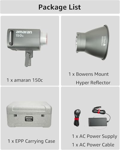 amaran 150c Video Light,RGB Studio Light 150W Output Bowens Mount Point-Source LED Video Light,15,610 lux @ 1m 2,500K ~7,500K CCT,APP Control 9 System FX Photography Lighting(amaran 150c Gray) - Image 7