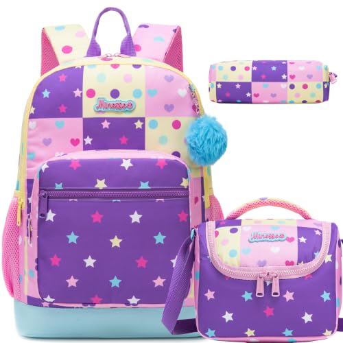 ZBAOGTW Mochila escolar para meninas de 6 a 8 anos, linda mochila leve para meninas, mochila escolar para uso diário e viagens, Estrela rosa roxa