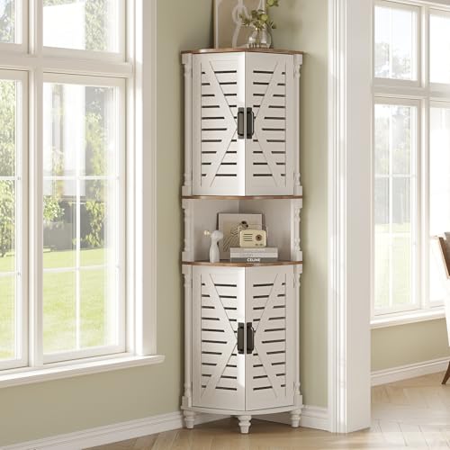 Vabches 67.7&rdquo; Tall Farmhouse Corner Cabinet with 4 Barn Doors & 5-Tier Shelves Storage Cabinet...