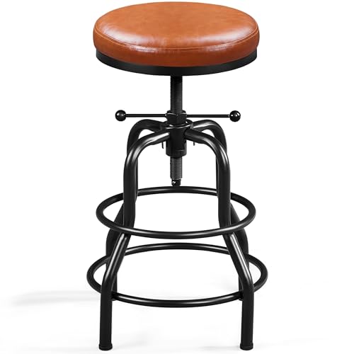 Yaheetech Taburete de Bar Industrial Giratorio Rústico Taburete de Metal Redondo Taburete de Altura de Mostrador para Cocina Restaurante Bar Marrón Claro