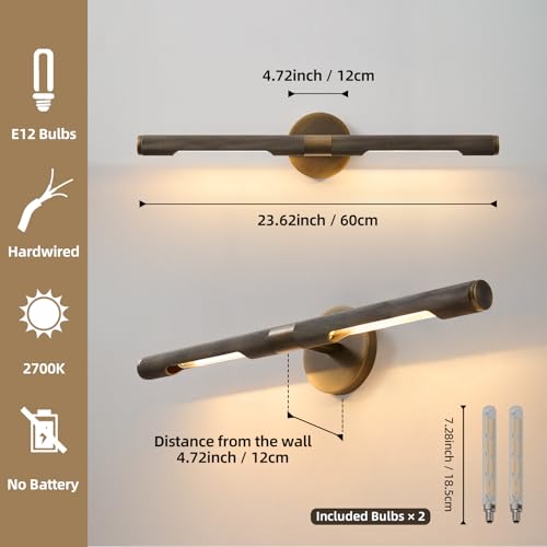 Image of Museum Gallery Bathroom Picture Light - 24 Inch Long Bronze Brass Dimmable Hardwired Wall Sconces with E12 Bulb - Frame Pictures Art Deco Sconce Lights for Painting Photo Artwork Library Vanity Over
