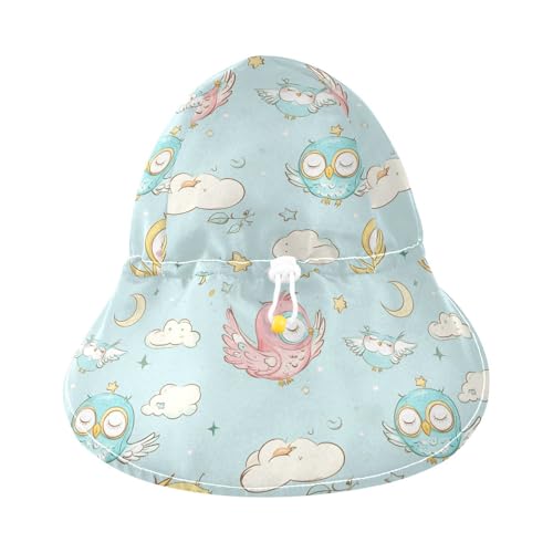 Cartoon Childish Cute Owl Blue Kids Sunhat Baby Boys Beach Play Hats Girls UPF 50+ Protection Wide Brim Traveling Swim3