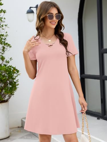 Image of KORSIS Women's Dresses Summer Casual T-Shirt Short Sleeve Criss Cross V Neck Swing Beach Vacation Sundress Dress with Pockets