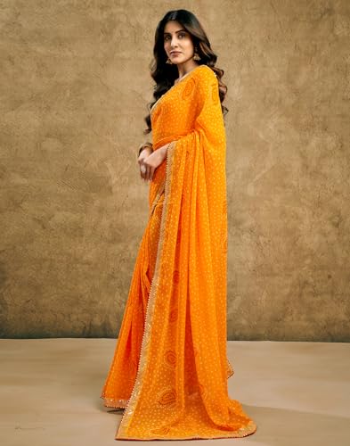 Image of SIRIL Women's Georgette Bandhani Printed Saree With Unstitched Blouse Piece