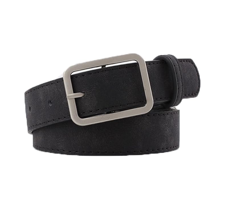 COTIM COYIN Women's Suede Leather Belts with Silver Buckle for Jeans, Pants, Dresses, 45.67 inch (116cm) Length