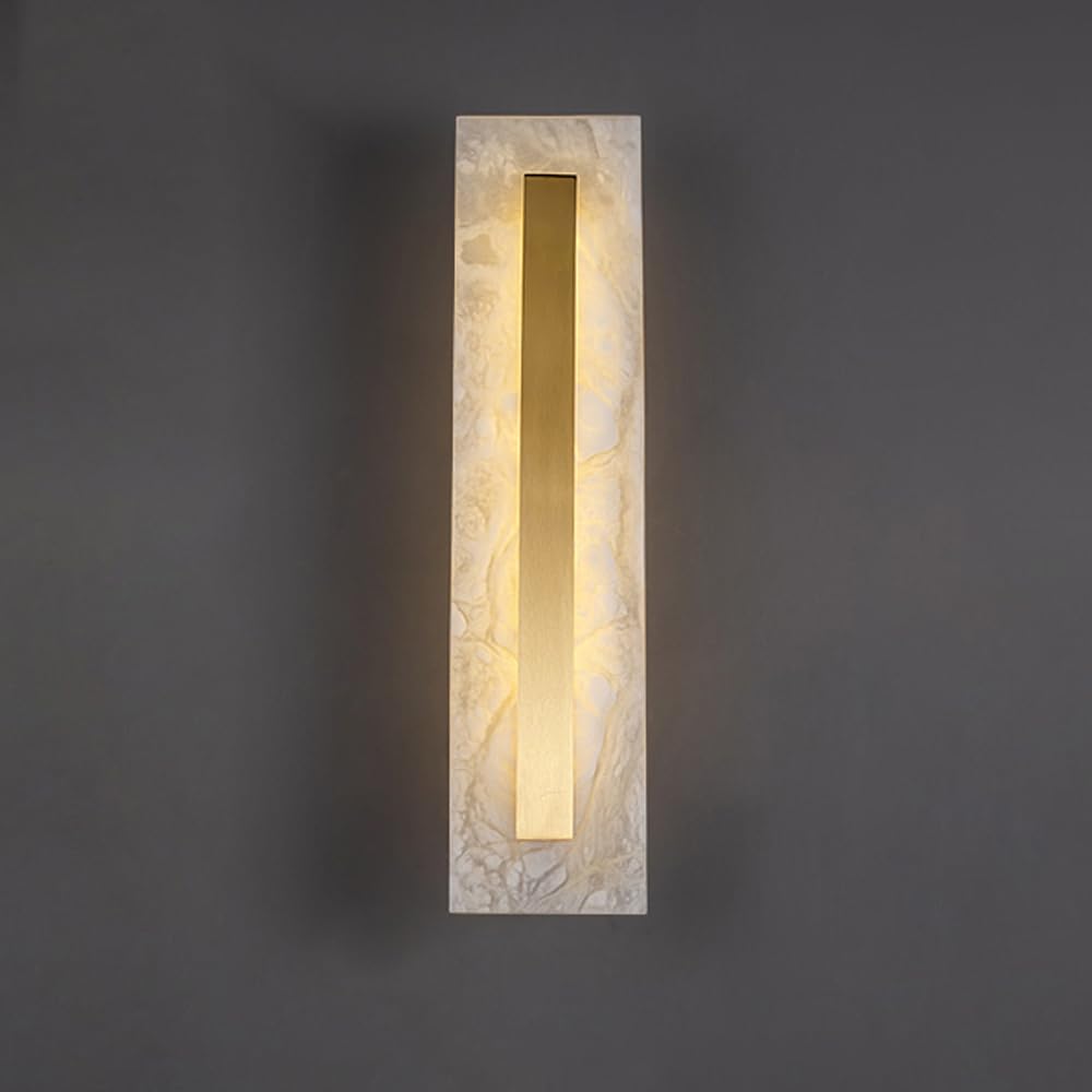 GUOGUOSM 19.7in Natural Alabaster Wall Light, Modern Minimalist Style LED Wall Lamp, Creative Rectangular Marble Copper Wall Sconce, Porch Corridor Bedside Decorative Lighting Fixtures.