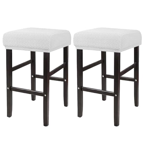 ZRCYXDW Stretch Bar Stool Covers, Rectangle Bar Stool Chair Covers Soft with Elastic Bottom Removable Washable Barstool Covers for Cafe Kitchen-White-Set of 2