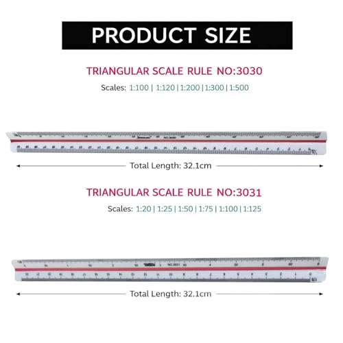 Xiciki 2 Stück Architektonisches Lineal, Kunststoff Maßstab Lineal Dreikantmaßstab für Architekten und Ingenieuren: 1:20 1:25 1:50 1:75 1:100 1:200 1:250 1:300