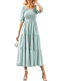 NENONA Women's Swiss Dot Flutter Sleeve Smocked Flowy Summer Maxi Dresses Comfy Casual Off Shoulder