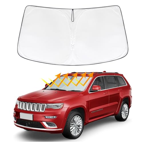 MEJELAKI Windshield Sun Shade Custom Fit for Jeep Grand Cherokee 2011-2023 Update Foldable Window Sunshade Auto Heat Shield Sun Visor Protector Blocks UV Rays Keep Your Car Cooler