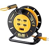 SURAIELEC 65 FT Extension Cord Reel with 4 Grounded Outlets, USB-A & USB-C Ports, 14AWG Heavy Duty Power Cord, 13A 1625W, Portable Hand Crank for Indoor Outdoor Use, ETL Listed
