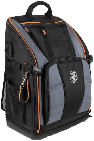 Klein Tools 62482 Tool Backpack, Tool-Station Pro Heavy-Duty Organizer with 27 Pockets, Large Interior, Molded Bottom, Electrician Tool Bag