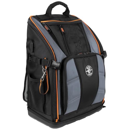 Klein Tools 62482 Tool Backpack, Tool-Station Pro Heavy-Duty Organizer with 27 Pockets, Large Interior, Molded Bottom, Electrician Tool Bag