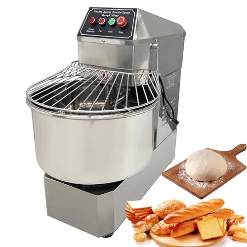 TECHTONGDA Commercial Dough Mixer 50L Food Mixer Stainless Steel Stand Mixer Dual Rotating Dough Kneading Machine with Double Speed Heavy Duty Pizza & Bread Dough Mixer for Restaurant Pizzeria 110V