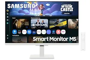 Samsung 27" M5 Smart Monitor with Smart TV Experience|FHD 1920 x 1080|Screen Mirroring|IPS Panel TV Plus|Speakers|Adaptive Sound|Wi-Fi|HDMI|Bluetooth|LS27FM501EWXXL|White