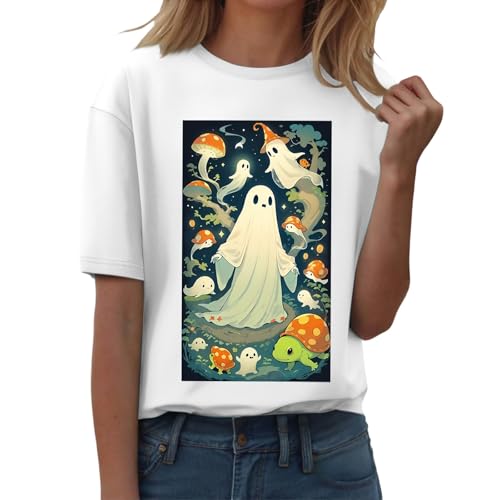 Generisch Halloween manga corta mujer cuello redondo pantalones cortos mangas gráficos cuello redondo tops impresos casual otoño camiseta 2025 ligera tops carnaval festival horror festivo ocio