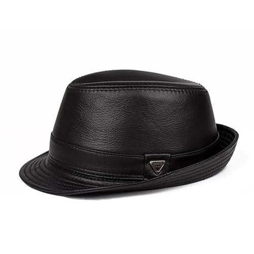 Lifup Men's Cowhide Panama Jazz-Hat Short Brim Bowler Hat, Classic Cowboy Fedora Hat Black Medium