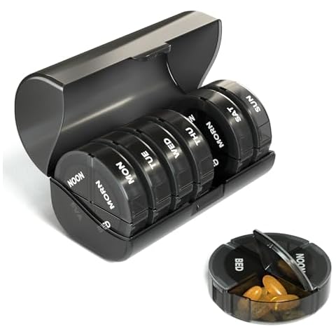 Sukuos Weekly Pill Organizer 4 Times a Day, Extra Large 7 Day Pills Box, Colorful Vitamins Holder Cases for Fish Oil, Vitamin, Medication, Supplements | Large Container | Double Protection Cover