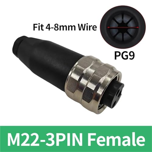 Conector M22 de 3 núcleos hembra con rosca de seguridad 7/8-16UN para cable de sensor 2