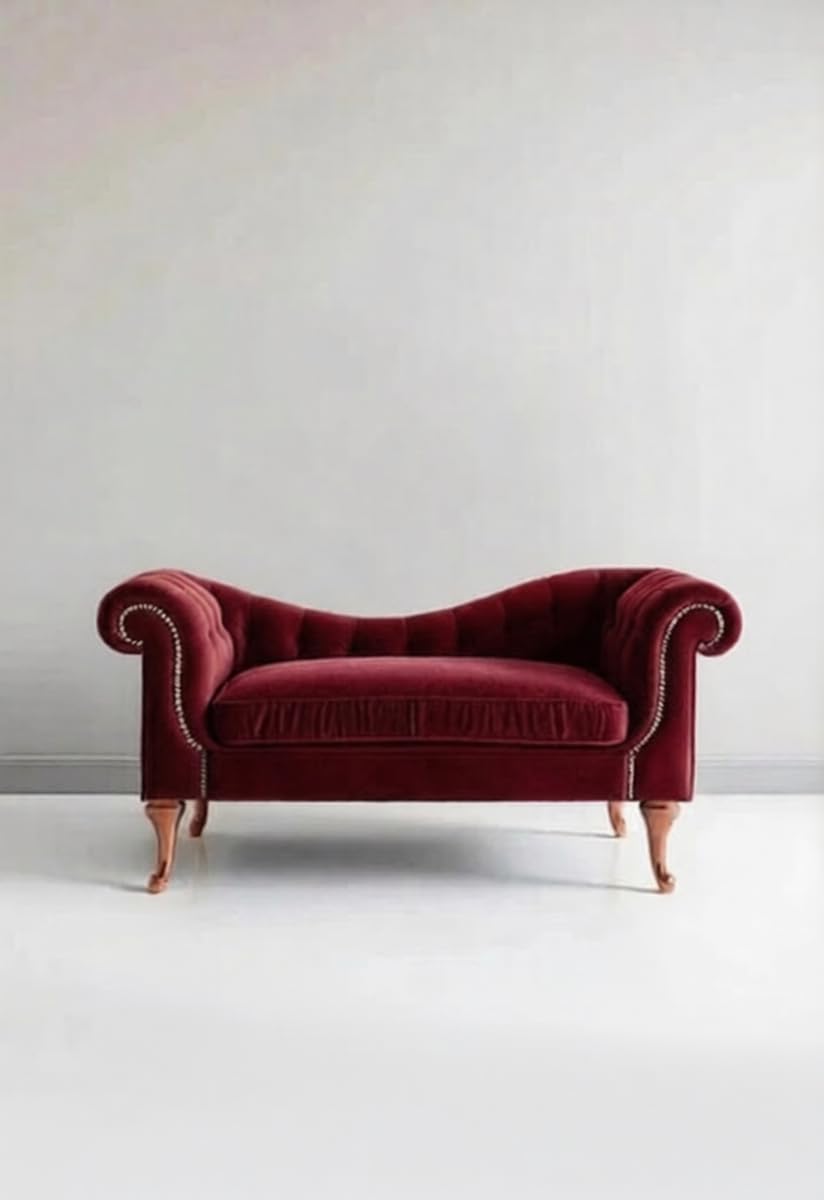 Latest Velvet Fabric Love Seat Sofa Tufted Design Back 2 Seater Lounge Couch Sofa Best for Living Room, Office, Garden (Red)-image-6