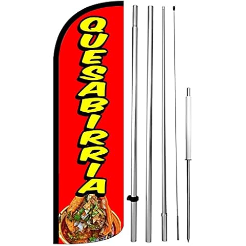 4LessCo QUESABIRRIA Windless Swooper Flag Feather Banner Large Sign 15 ft Tall Pole Spike Kit rq-h, red Cover