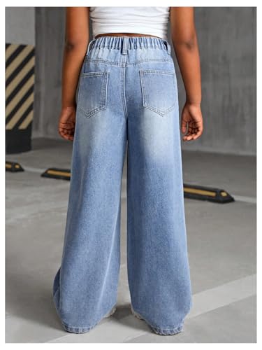 Verdusa Girl's Cross Wide Leg Baggy Jeans Elastic Waist Denim Pants with Pockets2