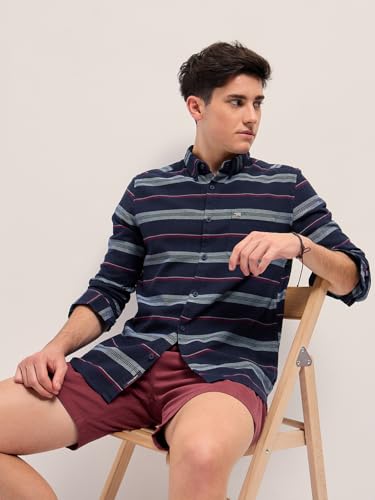 Image of THE BEAR HOUSE Men's Cotton Striped Slim Fit Casual Shirt