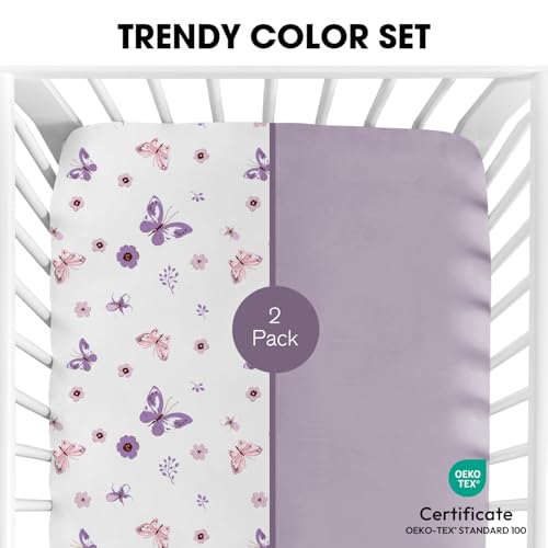 Image of Little Grape Land Pack and Play Sheets Mini Crib Sheets Soft Breathable Pack N Play Sheets, Playard Fitted Sheet 2 Pack Stretchy Fits 38 inchx26 inch Playard Mattress