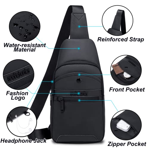Arctic-Hunter-Sling-Bag-for-Men-Cross-Body-Chest-Bag-Outdoor-Small-Shoulder-Side-Bags-with-External-Mobile-Zipper-Pocket-Earphone-Port-Water-resistant-Side-Bag-for-MenBlack