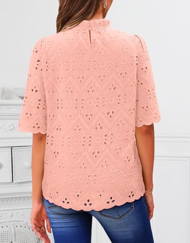 BETTE BOUTIK Womens Lace Tops 2025 Trendy Long Short Sleeve Eyelet Embroidered Dressy Casual Blouse Shirts