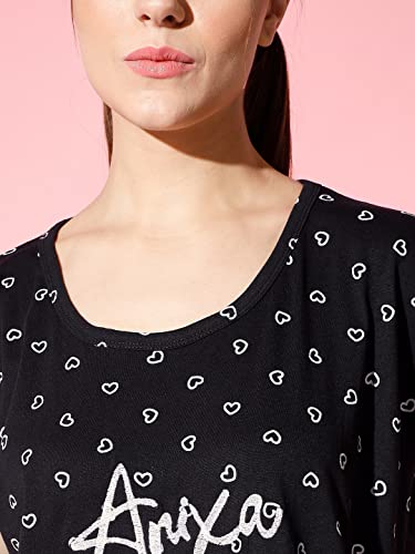 Image of Printed Round Neck Short Sleeve Nightsuit Set | Casual Night Dress for Women