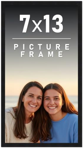 7x13 Frame Black Picture Frame - Complete Modern Photo Frame Includes UV Acrylic Shatter Guard Front, Acid Free Foam Backing Board, Hanging Hardware Wood Wall Frames for Family Photos - no Mat