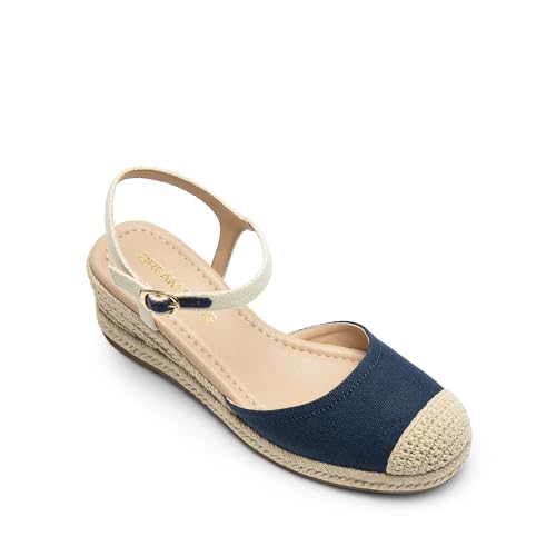 DREAM PAIRS DREAM PAIRS Women's Wedge Sandals, Closed Toe Espadrilles Platform Wedge Heels with Adjustable Ankle Straps and Comfortable Cushion Insoles, Size 10, Navy, DWUMWS2518