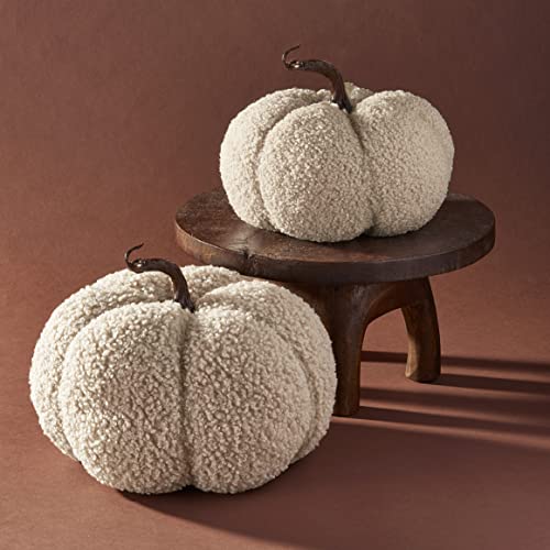 LampLust Plush Pumpkin Decor, Pack of 2, Sand Faux Pumpkins for Table...