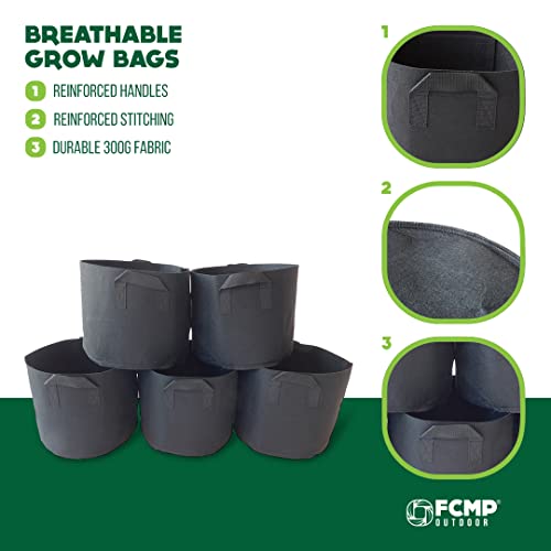 Image of FCMP Outdoor 5-Gallon Modern Lightweight Non-Woven Insulating Fabric Breathable Grow Bags for Indoor or Outdoor Gardening, Black (5 Pack)