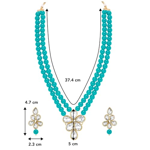 Image of Peora Crystal Faux Pearl Kundan Necklace & Jewellery Set Gift for Women