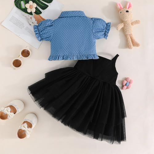 Yanmucy Toddler Baby Girls Dress with Puffy Sleeves Jacket Set 2PCS Tulle Tutu Dress Polka Dot Ruffle Coat Top Outfits3