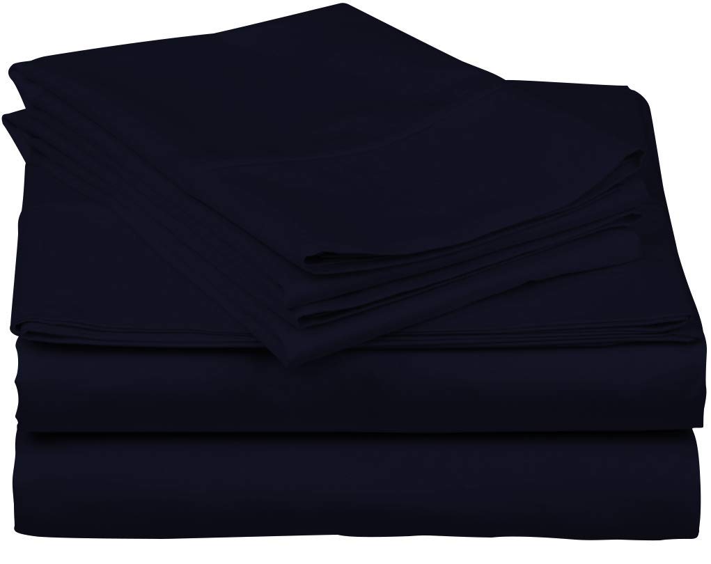 5-Piece 800-Thread-Count 100% Cotton Sheet Pure Navy Blue Split Cal King-Sheets Set, Long-staple Cotton Best-Bedding Sheets For Bed, Soft & Silky Sateen Weave Fits Mattress Upto 24'' Deep Pocket