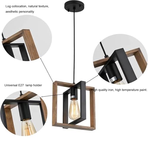 Lámpara de araña retro de madera maciza E27 rectangular para techos de cocina 2
