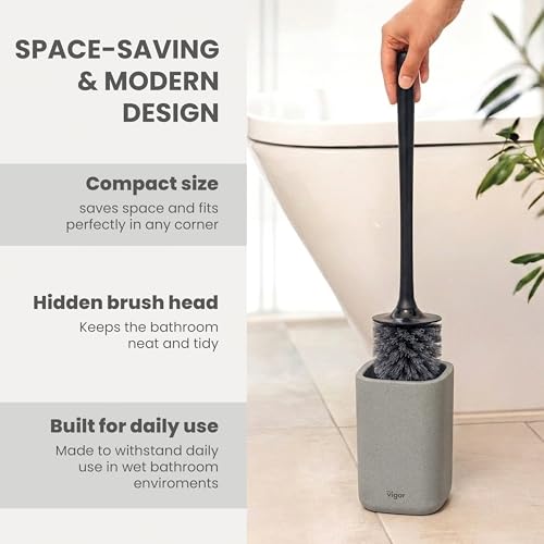 Image of Vigar Zense Toilet Brush and Holder Set, Polyresin Stone, Concrete