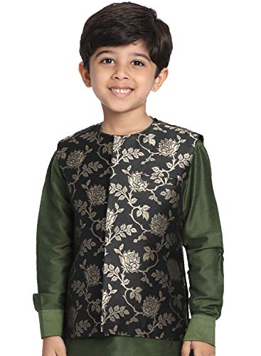 Image of JBN Creation Boys' Black and Zari Gold Silk Blend Nehru Jacket JBNBJ031BL 30