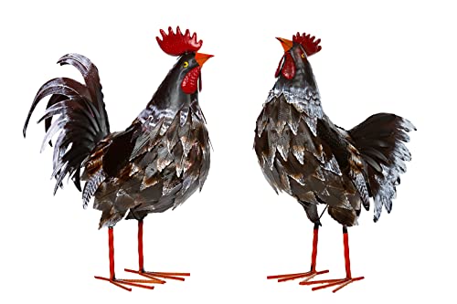 Birendy Ensemble de figurines géantes en métal représentant un couple de coq et poule - W-G - Figurine de jardin - Statuette de jardin (coq et poule V2)